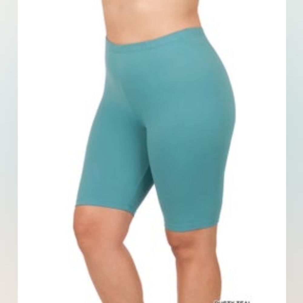 Zenana dusty teal brushed microfiber biker shorts super soft size 3X NWT